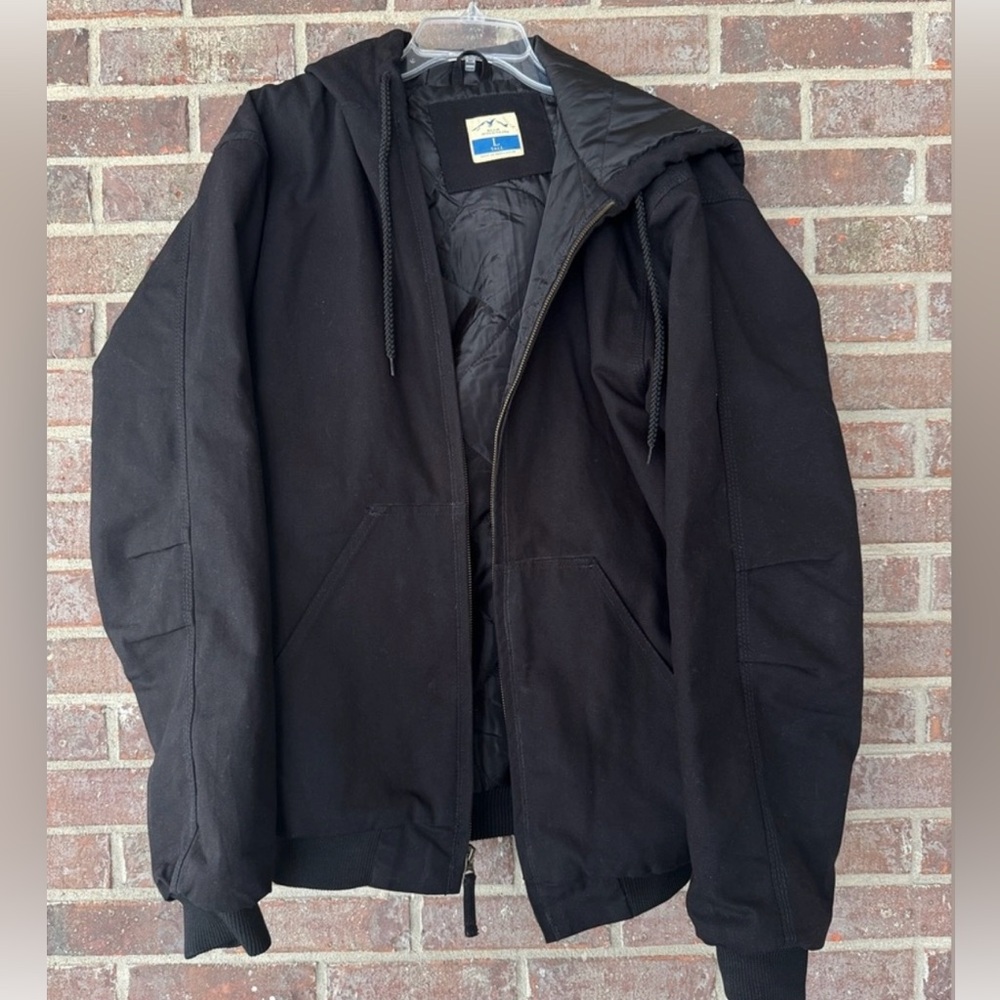 Blue Mountain Canvas Quilted Lining Insulated Hooded Black Jacket Size Large